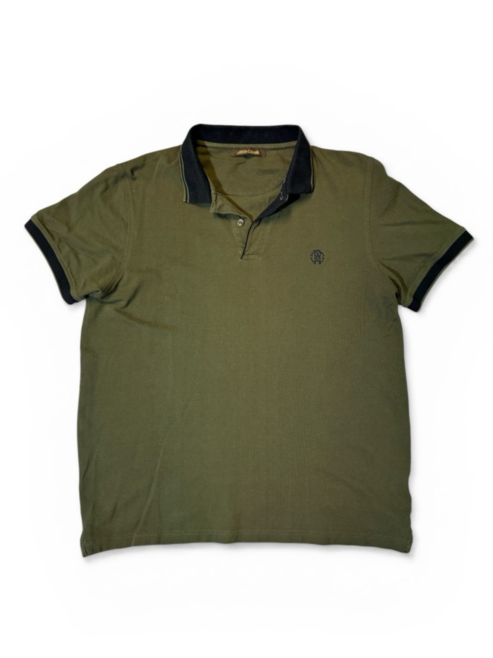 Roberto Cavalli mens XL olive green mesh cotton contrast trim polo shirt EUC
